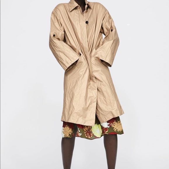 Zara Wrinkle Look Button Down Trench Coat w/ Adjustable Sleeves Strap | NWT - Picture 5 of 10